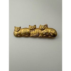 Unbranded Matte Gold Tone Kitty Cats Brooch